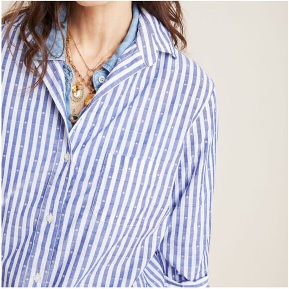 Anthropologie Grayson Striped Button Up Blouse Womens Size 4 / L - Picture 4 of 11